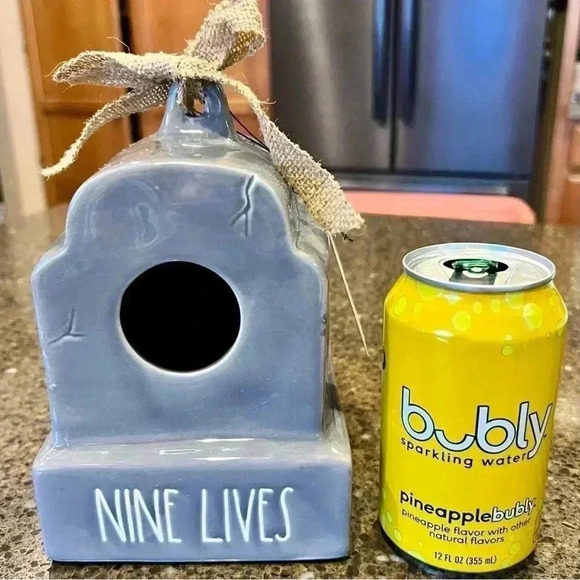 NEW Rae Dunn - NINE LIVES - Tombstone Ceramic Birdhouse / Home Decor - So Fun! - Picture 4 of 9